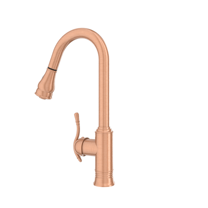 Copper Kitchen Faucet with Soap Dispenser, Single Handle Solid Brass High Arc Pull Down Sprayer Head Kitchen Sink Faucets with Deck Plate