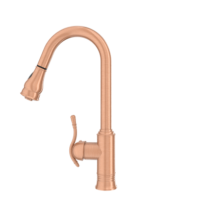 Copper Kitchen Faucet with Soap Dispenser, Single Handle Solid Brass High Arc Pull Down Sprayer Head Kitchen Sink Faucets with Deck Plate