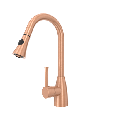 Copper Pull Out Kitchen Faucet, Single Level Solid Brass Kitchen Sink Faucets with Pull Down Sprayer - AK96455C