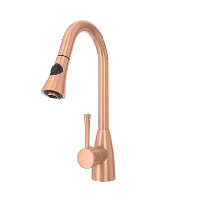 Copper Kitchen Faucet with Soap Dispenser, Single Handle Solid Brass High Arc Pull Down Sprayer Head Kitchen Sink Faucets with Deck Plate