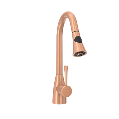 Copper Kitchen Faucet with Soap Dispenser, Single Handle Solid Brass High Arc Pull Down Sprayer Head Kitchen Sink Faucets with Deck Plate