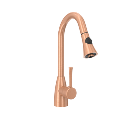 Copper Kitchen Faucet with Soap Dispenser, Single Handle Solid Brass High Arc Pull Down Sprayer Head Kitchen Sink Faucets with Deck Plate