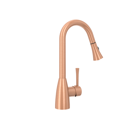 Copper Kitchen Faucet with Soap Dispenser, Single Handle Solid Brass High Arc Pull Down Sprayer Head Kitchen Sink Faucets with Deck Plate