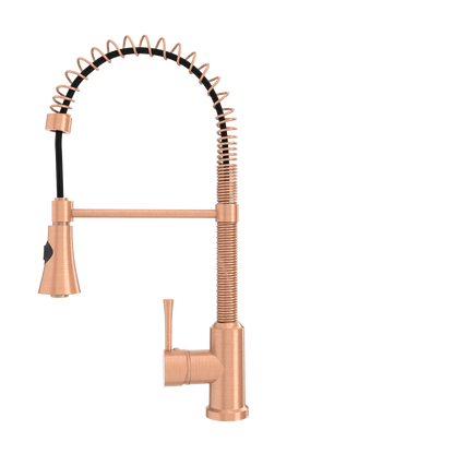 Copper Pre-Rinse Spring Kitchen Faucet, Single Level Solid Brass Kitchen Sink Faucets with Pull Down Sprayer - AK96565C