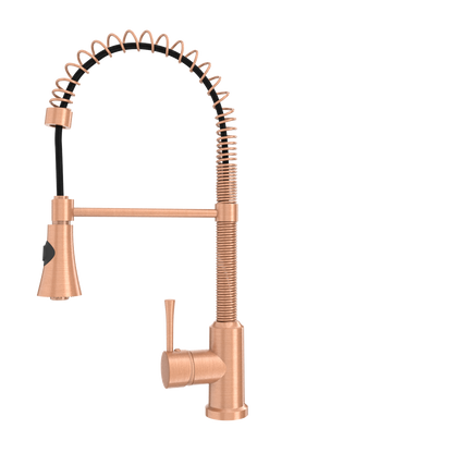 Copper Kitchen Faucet with Soap Dispenser, Single Handle Solid Brass High Arc Pull Down Sprayer Head Kitchen Sink Faucets with Deck Plate