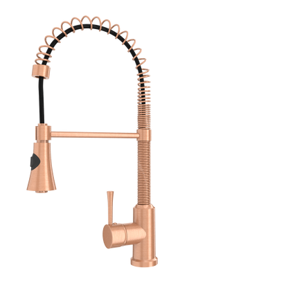 Copper Kitchen Faucet with Soap Dispenser, Single Handle Solid Brass High Arc Pull Down Sprayer Head Kitchen Sink Faucets with Deck Plate