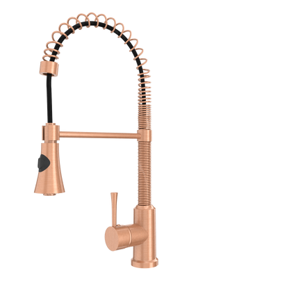 Copper Kitchen Faucet with Soap Dispenser, Single Handle Solid Brass High Arc Pull Down Sprayer Head Kitchen Sink Faucets with Deck Plate