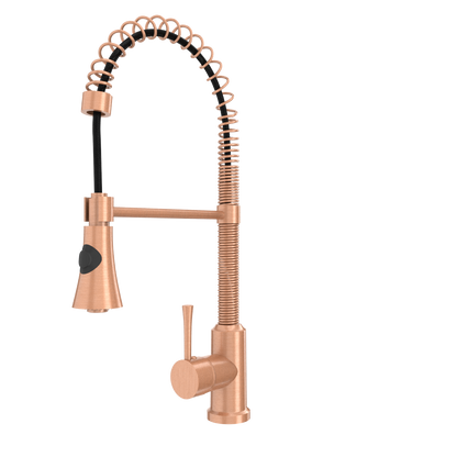 Copper Pre-Rinse Spring Kitchen Faucet, Single Level Solid Brass Kitchen Sink Faucets with Pull Down Sprayer - AK96565C