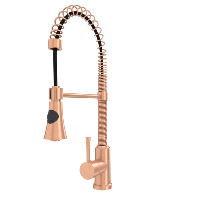Copper Kitchen Faucet with Soap Dispenser, Single Handle Solid Brass High Arc Pull Down Sprayer Head Kitchen Sink Faucets with Deck Plate
