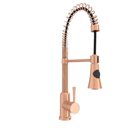 Copper Pre-Rinse Spring Kitchen Faucet, Single Level Solid Brass Kitchen Sink Faucets with Pull Down Sprayer - AK96565C