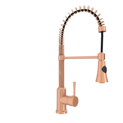 Copper Pre-Rinse Spring Kitchen Faucet, Single Level Solid Brass Kitchen Sink Faucets with Pull Down Sprayer - AK96565C