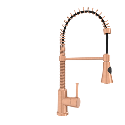Copper Kitchen Faucet with Soap Dispenser, Single Handle Solid Brass High Arc Pull Down Sprayer Head Kitchen Sink Faucets with Deck Plate