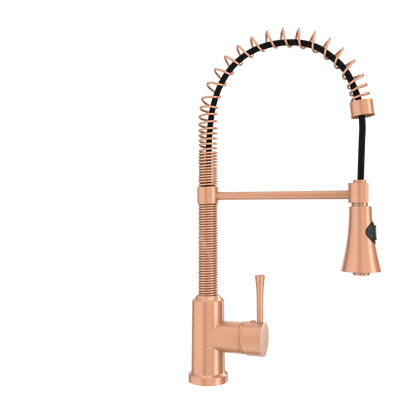 Copper Pre-Rinse Spring Kitchen Faucet, Single Level Solid Brass Kitchen Sink Faucets with Pull Down Sprayer - AK96565C