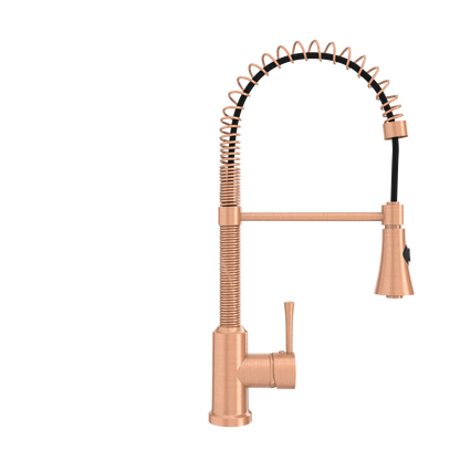 Copper Pre-Rinse Spring Kitchen Faucet, Single Level Solid Brass Kitchen Sink Faucets with Pull Down Sprayer - AK96565C