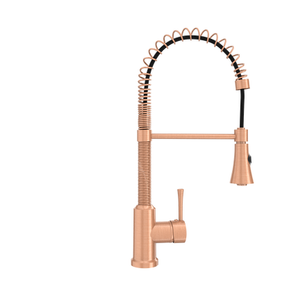 Copper Pre-Rinse Spring Kitchen Faucet, Single Level Solid Brass Kitchen Sink Faucets with Pull Down Sprayer - AK96565C