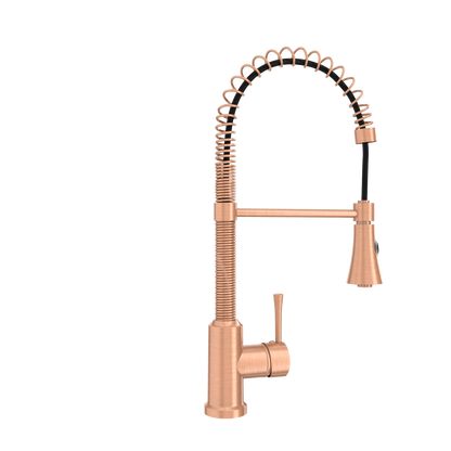 Copper Pre-Rinse Spring Kitchen Faucet, Single Level Solid Brass Kitchen Sink Faucets with Pull Down Sprayer - AK96565C
