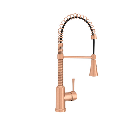 Copper Kitchen Faucet with Soap Dispenser, Single Handle Solid Brass High Arc Pull Down Sprayer Head Kitchen Sink Faucets with Deck Plate