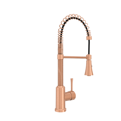 Copper Pre-Rinse Spring Kitchen Faucet, Single Level Solid Brass Kitchen Sink Faucets with Pull Down Sprayer - AK96565C