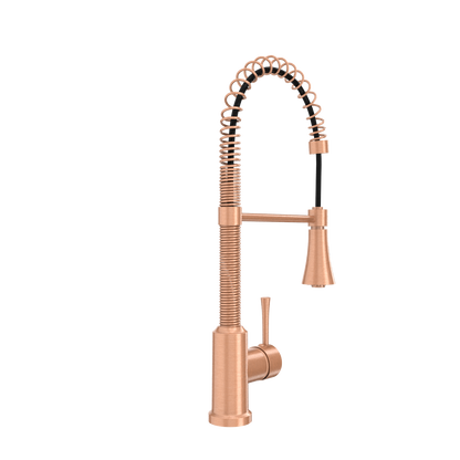 Copper Pre-Rinse Spring Kitchen Faucet, Single Level Solid Brass Kitchen Sink Faucets with Pull Down Sprayer - AK96565C
