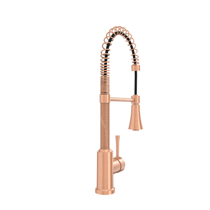 Copper Kitchen Faucet with Soap Dispenser, Single Handle Solid Brass High Arc Pull Down Sprayer Head Kitchen Sink Faucets with Deck Plate