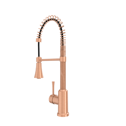 Copper Kitchen Faucet with Soap Dispenser, Single Handle Solid Brass High Arc Pull Down Sprayer Head Kitchen Sink Faucets with Deck Plate