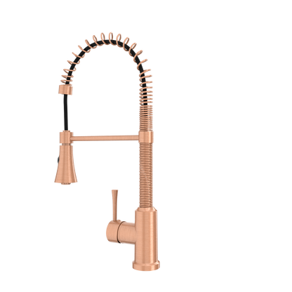 Copper Kitchen Faucet with Soap Dispenser, Single Handle Solid Brass High Arc Pull Down Sprayer Head Kitchen Sink Faucets with Deck Plate