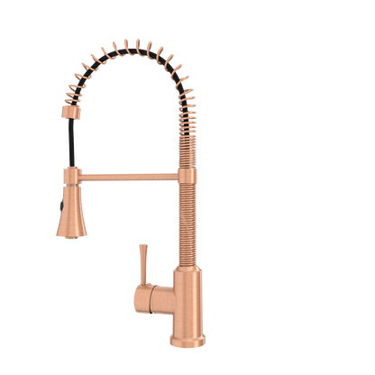Copper Pre-Rinse Spring Kitchen Faucet, Single Level Solid Brass Kitchen Sink Faucets with Pull Down Sprayer - AK96565C