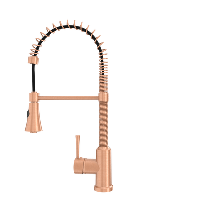 Copper Pre-Rinse Spring Kitchen Faucet, Single Level Solid Brass Kitchen Sink Faucets with Pull Down Sprayer - AK96565C