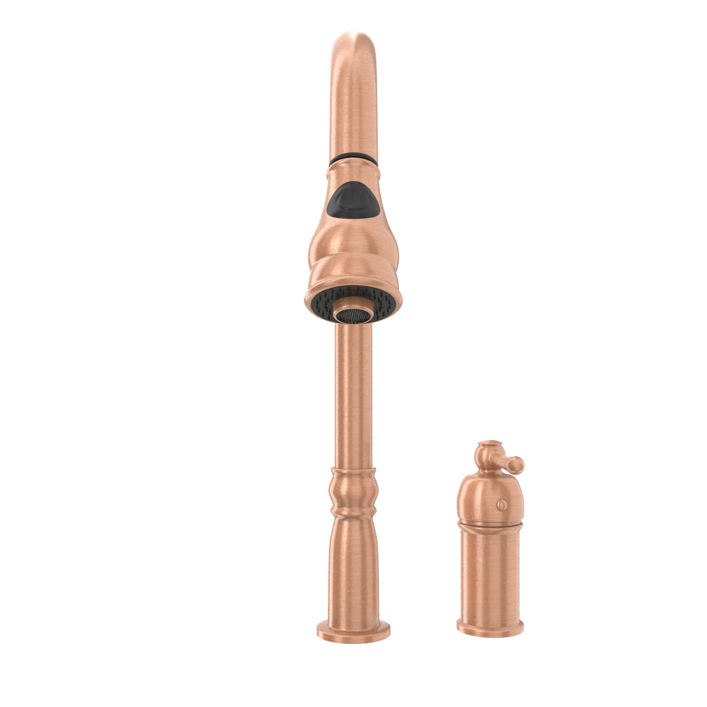 Copper Kitchen Faucet with in-Deck Handle and Soap Dispenser, Single Handle Solid Brass High Arc Pull Down Sprayer Head Kitchen Sink Faucet