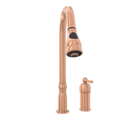 Copper Kitchen Faucet with in-Deck Handle and Soap Dispenser, Single Handle Solid Brass High Arc Pull Down Sprayer Head Kitchen Sink Faucet