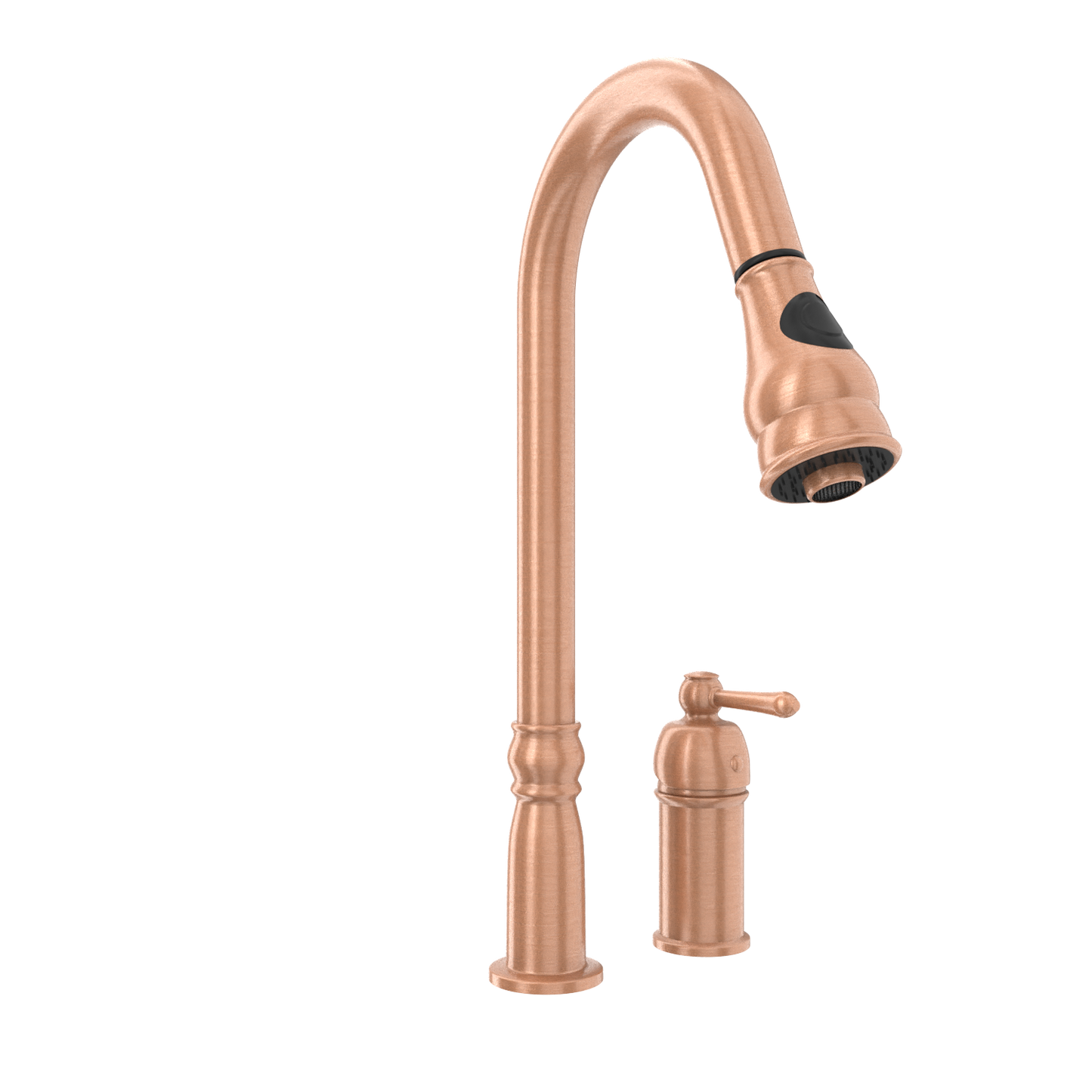 Copper Kitchen Faucet with in-Deck Handle and Soap Dispenser, Single Handle Solid Brass High Arc Pull Down Sprayer Head Kitchen Sink Faucet