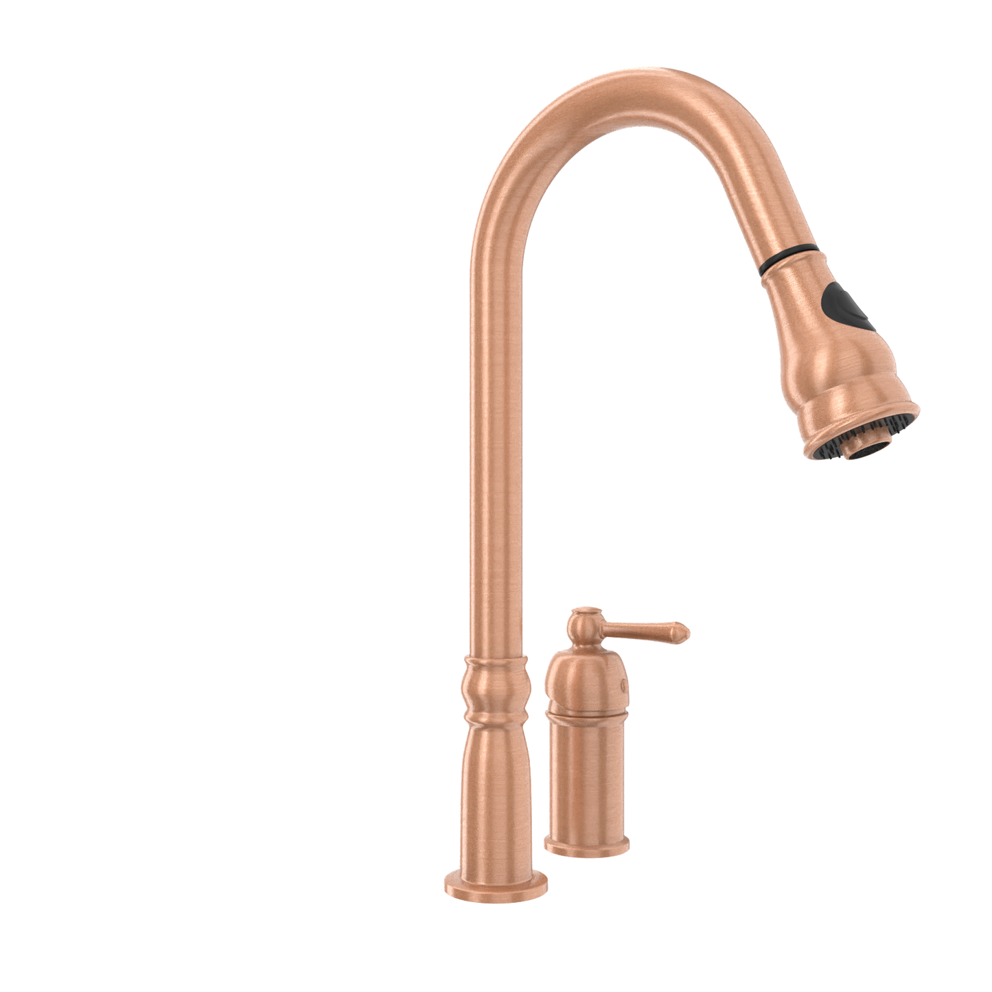 Copper Kitchen Faucet with in-Deck Handle and Soap Dispenser, Single Handle Solid Brass High Arc Pull Down Sprayer Head Kitchen Sink Faucet