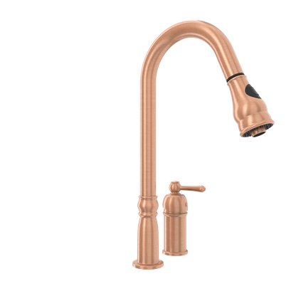 Copper Kitchen Faucet with in-Deck Handle and Soap Dispenser, Single Handle Solid Brass High Arc Pull Down Sprayer Head Kitchen Sink Faucet
