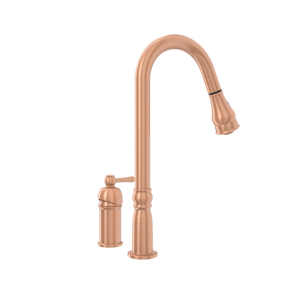 Copper Kitchen Faucet with in-Deck Handle and Soap Dispenser, Single Handle Solid Brass High Arc Pull Down Sprayer Head Kitchen Sink Faucet