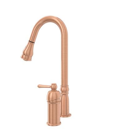 Copper Kitchen Faucet with in-Deck Handle and Soap Dispenser, Single Handle Solid Brass High Arc Pull Down Sprayer Head Kitchen Sink Faucet