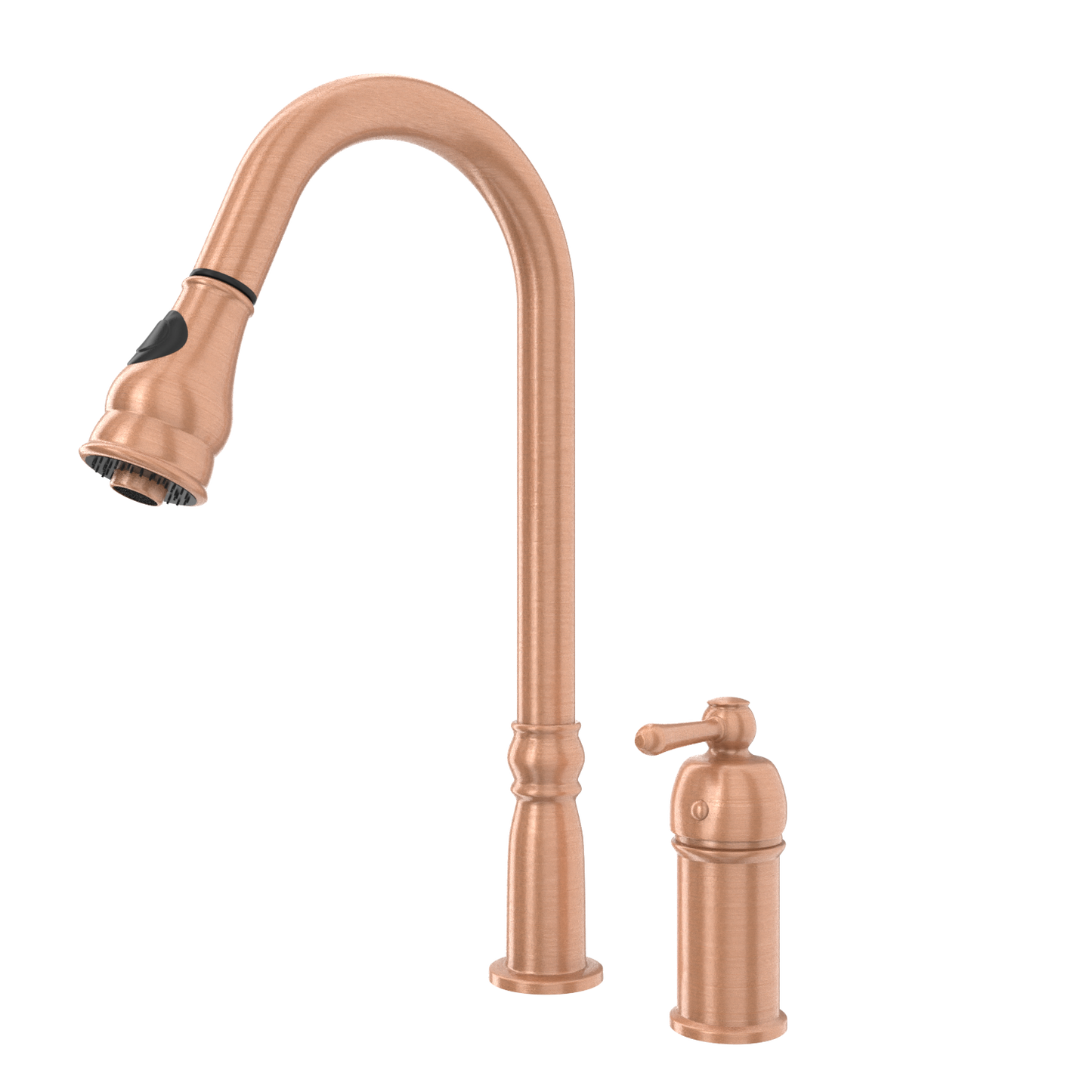 Copper Kitchen Faucet with in-Deck Handle and Soap Dispenser, Single Handle Solid Brass High Arc Pull Down Sprayer Head Kitchen Sink Faucet