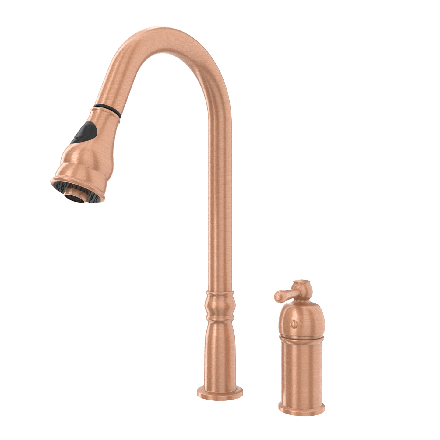 Copper Kitchen Faucet with in-Deck Handle and Soap Dispenser, Single Handle Solid Brass High Arc Pull Down Sprayer Head Kitchen Sink Faucet