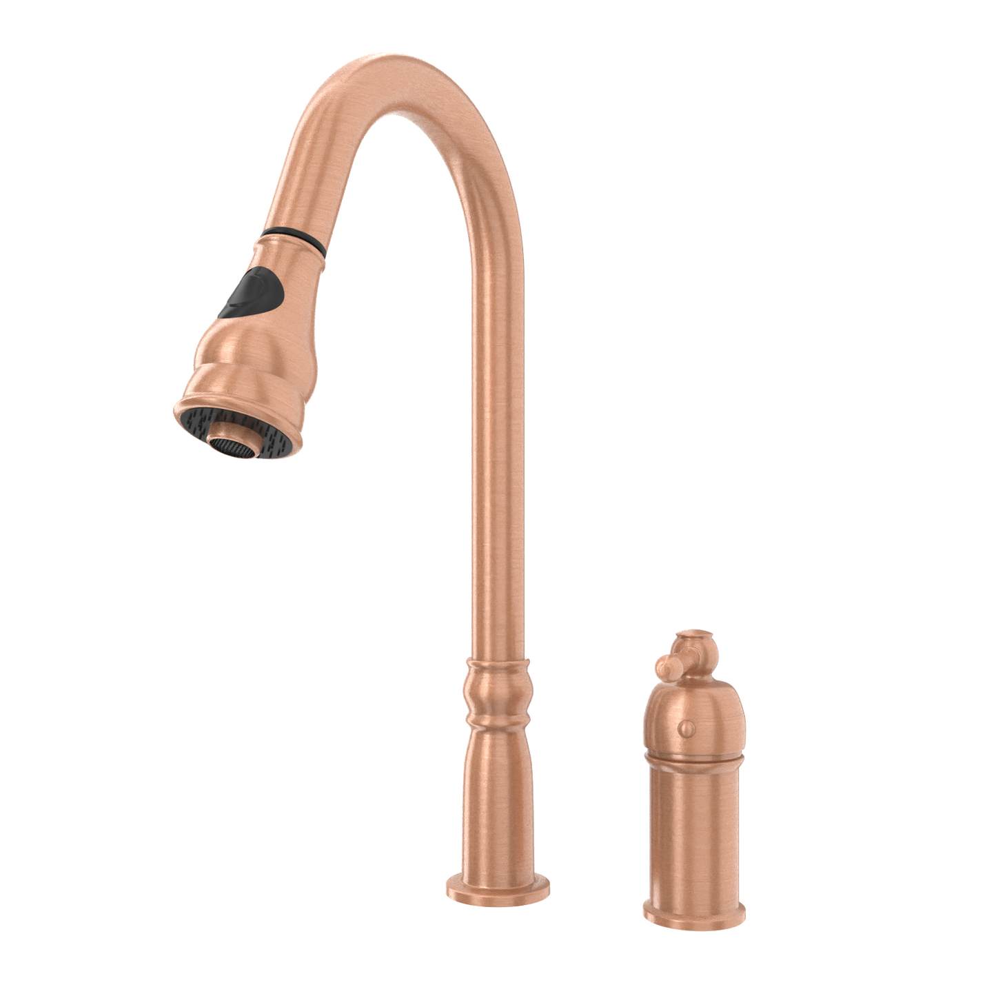Copper Kitchen Faucet with in-Deck Handle and Soap Dispenser, Single Handle Solid Brass High Arc Pull Down Sprayer Head Kitchen Sink Faucet
