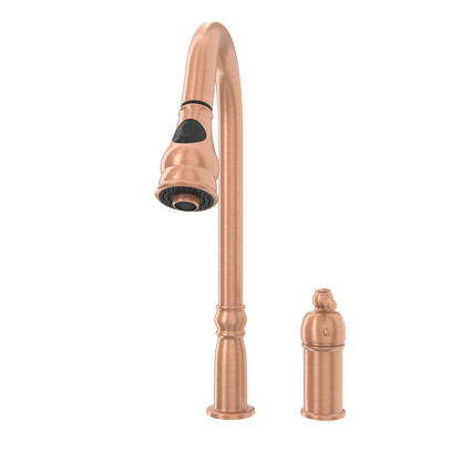 Copper Kitchen Faucet with in-Deck Handle and Soap Dispenser, Single Handle Solid Brass High Arc Pull Down Sprayer Head Kitchen Sink Faucet