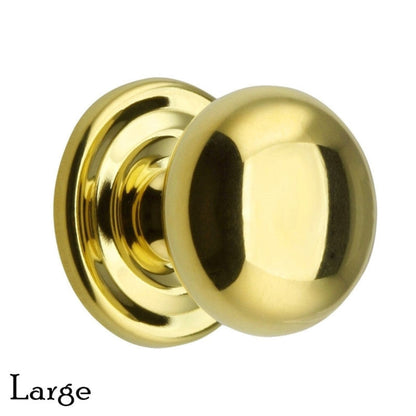 Elegant Round Brass Knob Solid Brass with Stamped Rosette 3 Sizes Available