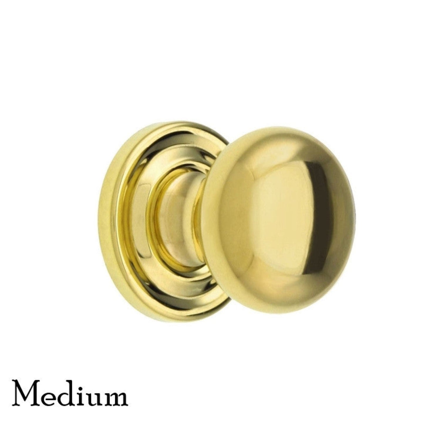 Elegant Round Brass Knob Solid Brass with Stamped Rosette 3 Sizes Available