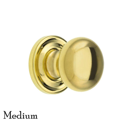 Elegant Round Brass Knob Solid Brass with Stamped Rosette 3 Sizes Available