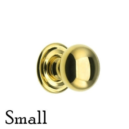 Elegant Round Brass Knob Solid Brass with Stamped Rosette 3 Sizes Available