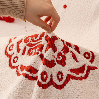 Chinese New Year Sofa Throw Cover Blanket, Decor Festive Red Fu Pattern Couch Cover