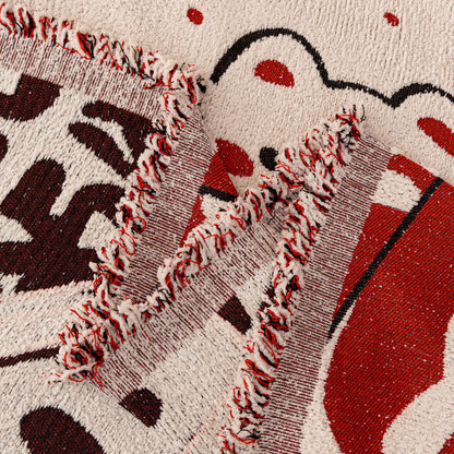 Chinese New Year Sofa Throw Cover Blanket, Decor Festive Red Fu Pattern Couch Cover