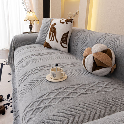Plush Fleece Sofa Cover with 3D Cable Knit Texture Soft Cozy Warm Sofa Throw Blanket