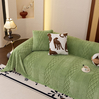 Plush Fleece Sofa Cover with 3D Cable Knit Texture Soft Cozy Warm Sofa Throw Blanket