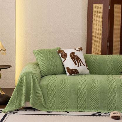 Plush Fleece Sofa Cover with 3D Cable Knit Texture Soft Cozy Warm Sofa Throw Blanket