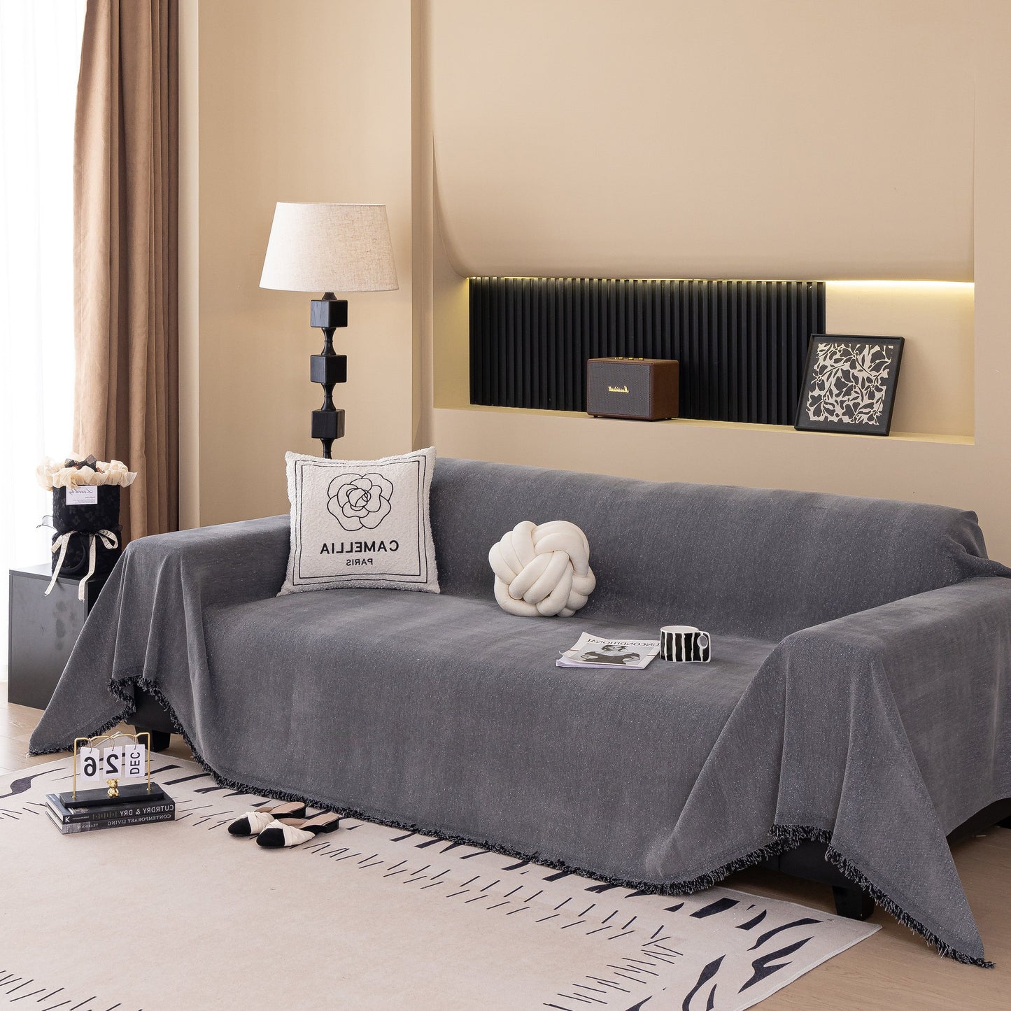 Solid Color Chenille Sofa Cover Blanket Furniture Covers for Sofas and Loveseats