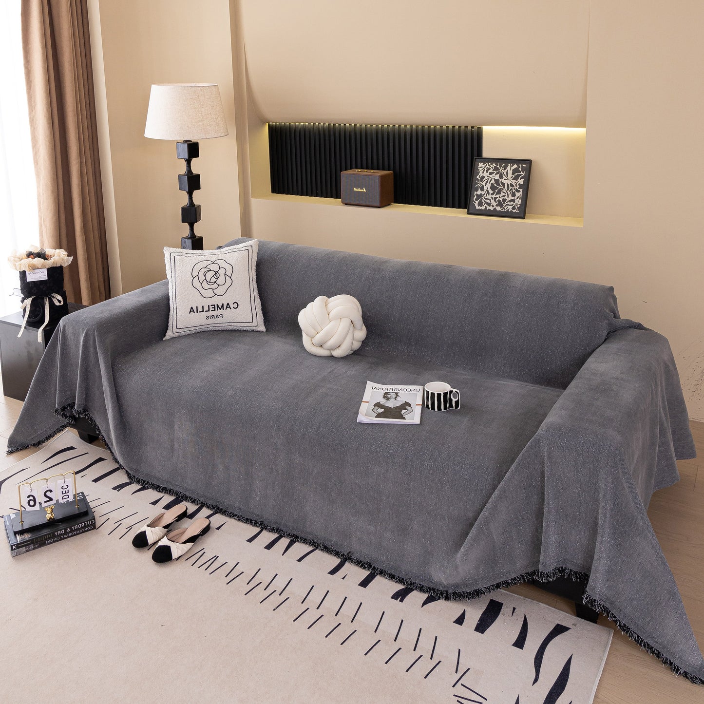 Solid Color Chenille Sofa Cover Blanket Furniture Covers for Sofas and Loveseats